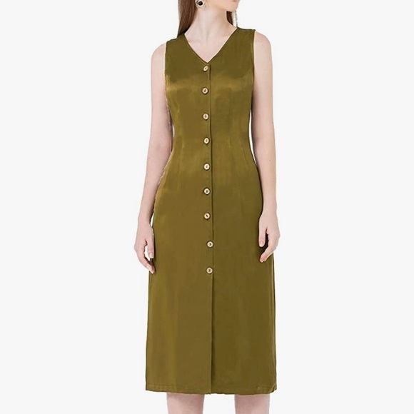 Lamer Elegant Classy Sleeveless V-Neck Button Front Midi Dress Women S NWT - Picture 1 of 3